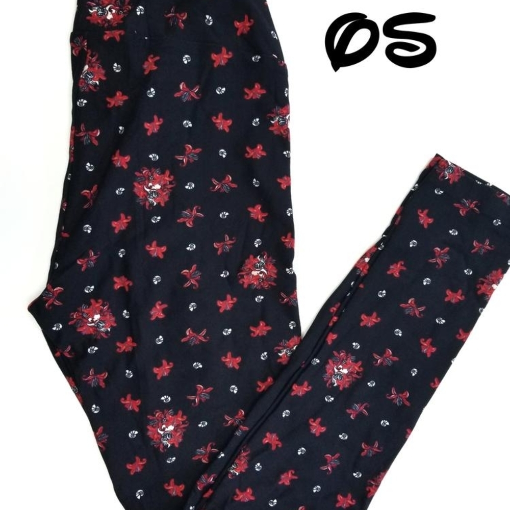LuLaRoe Black and Red Floral Leggings